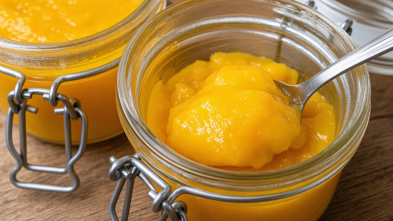 Szklane słoiki wypełnione domową złotą pastą
